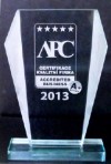 Ocenění APC ACCREDITED BUSINESS A+ rating 2013