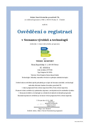 Osvědčení o registraci v NZÚ Osvědčení o registraci v NZÚ